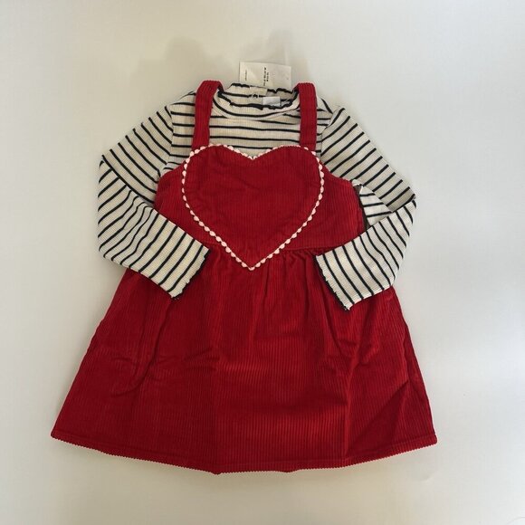 Old Navy Toddler Girls Valentines Red Dress Set Corduroy Heart Striped Shirt - Picture 9 of 9